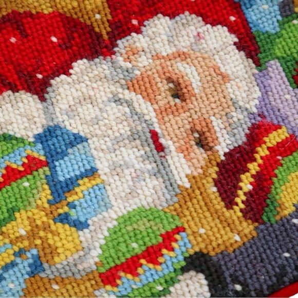 Vintage 90’s Christmas Needlepoint Saint Nicholas Santa Claus Stocking Red - Picture 2 of 3